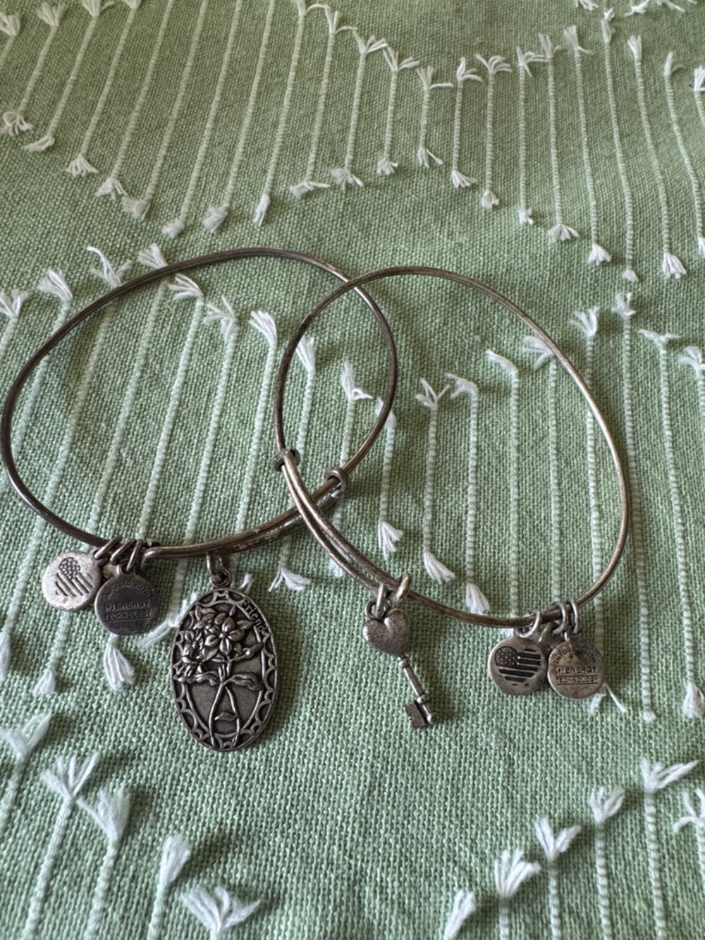 Alex and Ani Silver Tone Friend Flora  and Key Charm Bracelet Stack